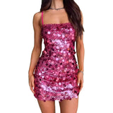 Purpdrank  Silver Sexy Backless Sequined Dress for Women 2025 Fashion Spaghetti Straps Cocktail Party Prom Summer Dresses Bodycon Mini Tube