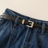 Purpdrank  Dark Blue Pleated Denim Shorts for Women 2025 New Summer High Waist Thin Wide Leg Jeans Shorts Casual Loose A-line Hot Pants