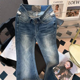 Purpdrank  Lace Patchwork Slim Flared Jeans Women Y2K American Style Skinny Blue Denim Pants Streetwear 2025 New Spring Female Jeans