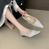 Purpdrank  Casual Woman Shoe Low Heels Female Footwear Crystal Pointed Toe All-Match Soft Comfortable Dress Rhinestone Summer New On Heels