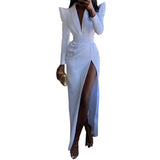 Purpdrank  Elegant Y2K Long Puff Sleeve V Neck High Waist Slit Evening Graduation Dress Autumn Corset Party Dress for Women