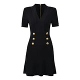 Purpdrank  Summer V-neck Knitted Women's Wrap Short Dresses 2025 New High Waist Buttons Sheath Ruffles Sexy Mini Dress for Womens