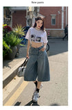 Purpdrank  Light Blue Seven-Point Jeans for Women 2025 Summer New Loose Fit Slim High-Waist Wide Leg American Hot Girl Shorts
