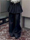 Purpdrank  Black fart curtain pleated skirt fake two pieces pants women autumn and winter design sense retro layered wide leg pants