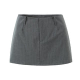 Purpdrank  Y2K Low Waist Striped Mini Skirt With short lining Sexy A-line Package Hips Mini Short Skater Party Femme Gray Black