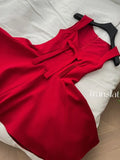 Purpdrank  Women's Elegant French Romantic Princess Bow Red Dress V-Neck Sleeveless A-Line Mini Dresses Eveninng Party 2025 Spring Summer