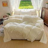 Purpdrank  INS Princess Bedding Set - 4PC Ruffled Trim Quilt Cover (Girls' Duvet Set, Queen/King Size Home Decor)