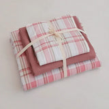 Purpdrank  Checkered washed cotton 4-piece bed sheet set, 4-piece simple quilt set, student dormitory bedding set