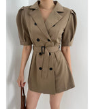 Purpdrank  Summer Vintage Double Breasted Women's Short Blazer Dresses Sashes 2025 New Short Sleeve Casual Loose Mini Dress Female