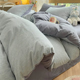 Purpdrank  Class A 100% Cotton Striped Bedding Sets Yarn Dyed Washed Cotton Breathable Duvet Cover Kit Single Bedclothes for All Seasons