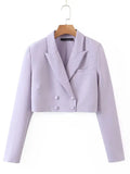 Purpdrank  Vintage Sexy Double-breasted Button Short Women Blazer High Waist Irregular Shorts Short Pants Long Sleeve Suits 2 Pieces Set