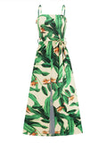 Purpdrank   Boho Floral Print Long Dress Women Summer Sexy Sleeveless Backless Bandage Dress Beach Sundress Elegant Green Maxi Dress Vestido