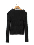Purpdrank  Autumn French Turn Down Collar Long Sleeve Solid Elegant Temperament Knitted Pullovers