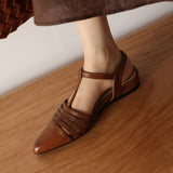 Purpdrank   Summer Genuine Leather Sandals Pointed Toe Sandals for Women Low Heel Concise Gladiator Shoes Fashion Narrow Band Ladies Shoes