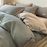 Purpdrank  4Pcs Grid Printed Fitted Sheet Bedclothes Cotton Double-Sided Mix Color Soft Quilt Cover Single Double Comfort Set for Adults
