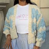 Purpdrank  Stripe Pattern Cropped Cardigans Vintage Lantern Sleeves Knitted Sweater Aesthetic Y2k Knitwear Coat Women Autumn Outwear Street