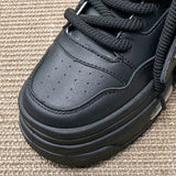 Purpdrank  Autumn Leather Pink Chunky Sneakers Platform Lace-up Thick Sole Casual Shoes Women Slip on Fashion Outdoors Walking Shoes