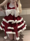 Purpdrank  Winter Christmas Sweet Lolita 2 Piece Sets Fit Chic Blouses + Fuzzy Fluffy Dresses New Kawaii Slim Fashion Warm Cute Outfit