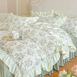 Purpdrank   Princess Style Lace Bed Skirt Four Piece Set Small Floral Print Soft Bedding Set Cotton Fabric Skin Friendly Nude Sleeping Sheet