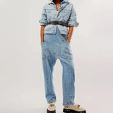 Purpdrank  Elegant Women Denim Bib Overalls Chic Straight Jeans Jumpsuit Romper Pants With Pockets Strap Onepices Streetwear