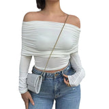 Purpdrank  Spring Summer Women's Tops Female Solid Color One Shoulder Top Lady's Long Sleeve T-shirt Women's Bottoming Shirt