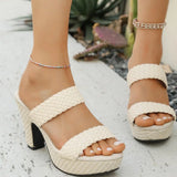 Purpdrank  Women Woven Pu Leather Thick Bottom Slippers Summer Open Toe High Heel Sandals Woman Fashion Wear-Resistant Slip On Slides Mujer