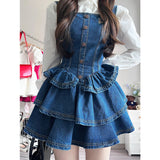 Purpdrank - Camisole Spring Fashion Dress Sleeveless Denim Slim Waist Vintage Y2k Women Ball Gown Button Ruffles High Street Sweet Skirts