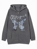 Purpdrank  Women's Hoodies Autumn Winter Fashion Comfortable Sporty 2025 Butterfly Printing Long Sleeve Hooded Daily Hoodies