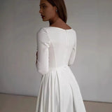 Purpdrank  Elegant Long Sleeve round Neck White Wedding Dress 2025 New Outdoor Travel Photography A- Line Skirt Knitted Fabric Polyester