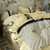 Purpdrank  Ins Princess Bedding Set Lace Ruffles Embroidery Skin-Friendly Quilt Cover Set 4PCS Skirt Bed Sheet Queen Size For Girls Women