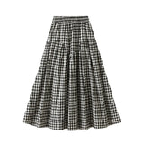 Purpdrank  Vintage Plaid High Waist Large Swing A-line Skirt for Women Casual Long All-match Slim Look New Style 2188