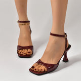 Purpdrank  Elegant Women's Sandals Luxury Burgundy Strappy High Heels Sexy Summer Party Dress Shoes Office Lady Ankle Strap Sandals