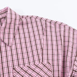 Purpdrank  Spring Summer Fashion Pink Plaid Lapel Collar Long Sleeve Shirt Women Side Lacing up Bow Waist Loose Asymmetry Blouses Tops