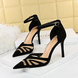 Purpdrank  Europe America Designer Women Pumps High Heels Stiletto Summer Simple Sandals Suede Ladies Shoes Hollow Grace 313-6