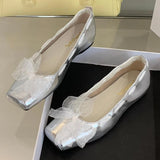 Purpdrank  Sweet Mesh Butterfly-knot Design Mary Jane Shoes Women Fashion Shallow Square Toe Flat Ballet Shoes Comfort Non-slip Flat Shoes