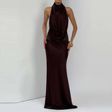 Purpdrank  Sexy Halter Sleeveless Evening Party Dress Fashion Sequins Splicing Slim Gowns Dress Women's Elegant Draped Backless Long Dress