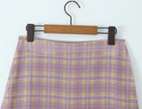 Purpdrank  Sexy Plaid Print Chiffon Lacing up Backless Camisole Tank Top + Zipper Low Waist Knee Length Mermaid Skirt 2 Pieces 1 Set