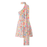 Purpdrank  Sexy Halter Collar Pink Gradient Tie dye print Cross lacing up Bow Backless Sling Dress Women Irregular Mini Dresses Robe