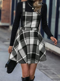 Purpdrank  Women's Dresses Autumn Fashion Dating Youthful Plaid Spaghetti Strap Sleeveless Square Neck Knee Length Casual A-Line Skirts