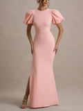 Purpdrank  New Women's Side Slit Evening Party Maxi Dresses Summer Puff Sleeve Loose Fit O-Neck Elegant Urban Office Pink Dress
