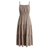 Purpdrank  Womens Smocked Waist Tiered Cami Dress Solid Color Spaghetti Strap Sleeveless Summer Dresses Casual Flowy Boho Beach Maxi Dress