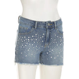 Purpdrank  y2k Rhinestone Denim Shorts Summer Casual Low Rise Skinny Short Jeans for Women Streetwear All-match Shorts Harajuku 90s