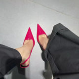 Purpdrank  High Heels Pointed Toe Women's Shoes With Straps Sandals Ladies 2025 Navy Blue Pumps Patent Leather Slingback Spikes Buckle Afri