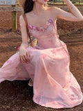 Purpdrank  Casual Light Pink Printed Sleeveless Dress Beach Fashion Y2K Vintage Chic Summer French Retro Elegant Chiffon Midi Dress Women