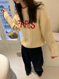 Purpdrank  Korean Letter Jacquard O Neck Long Sleeve All Match Fashion Sweater Women Jumpers