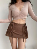 Purpdrank  Summer Y2K Style Cool Girl Asymmetrical Pleated Mini Skirts With Shorts Underwear Lining Front Bow Double Zipper Skirts