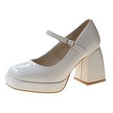 Purpdrank  Vintage Chunky High Heels Mary Jane Shoes for Women Patent Leather Platform Pumps Woman Square Toe Thick Heel Black Lolita Shoes