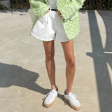 Purpdrank  Summer Washed High Waist Women's A-line Denim Shorts Pocket White New Casual Loose Wide Leg Jeans Shorts Female