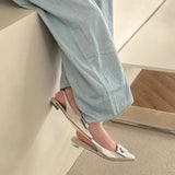 Purpdrank  Silver Square Toe Slingback Design Flat Sandals Women Summer Fashion Shallow Brand Mules Elegant Comfortable Zapatos Para Mujer