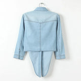 Purpdrank  Countryside Sleeve Denim Small Camisole Short Jacket for Women Plus Size Small Shawl Washed Shirt